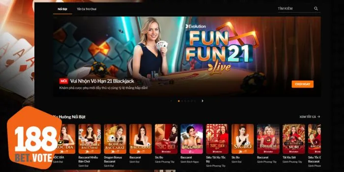 {8} Live casino 188Bet – nơi mà kinh nghiệm cá cược được tôn vinh.