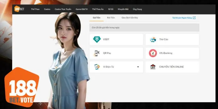 {9} Việc nạp tiền vào 188Bet đã được mọi người đánh giá rất cao vì tính minh bạch và công bằng.