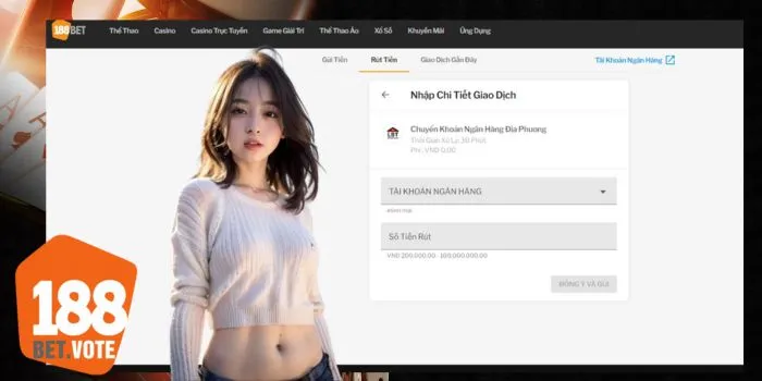 {7} Quá trình rút tiền tại 188Bet diễn ra nhanh chóng và an toàn, giúp bảo vệ thông tin cá nhân.